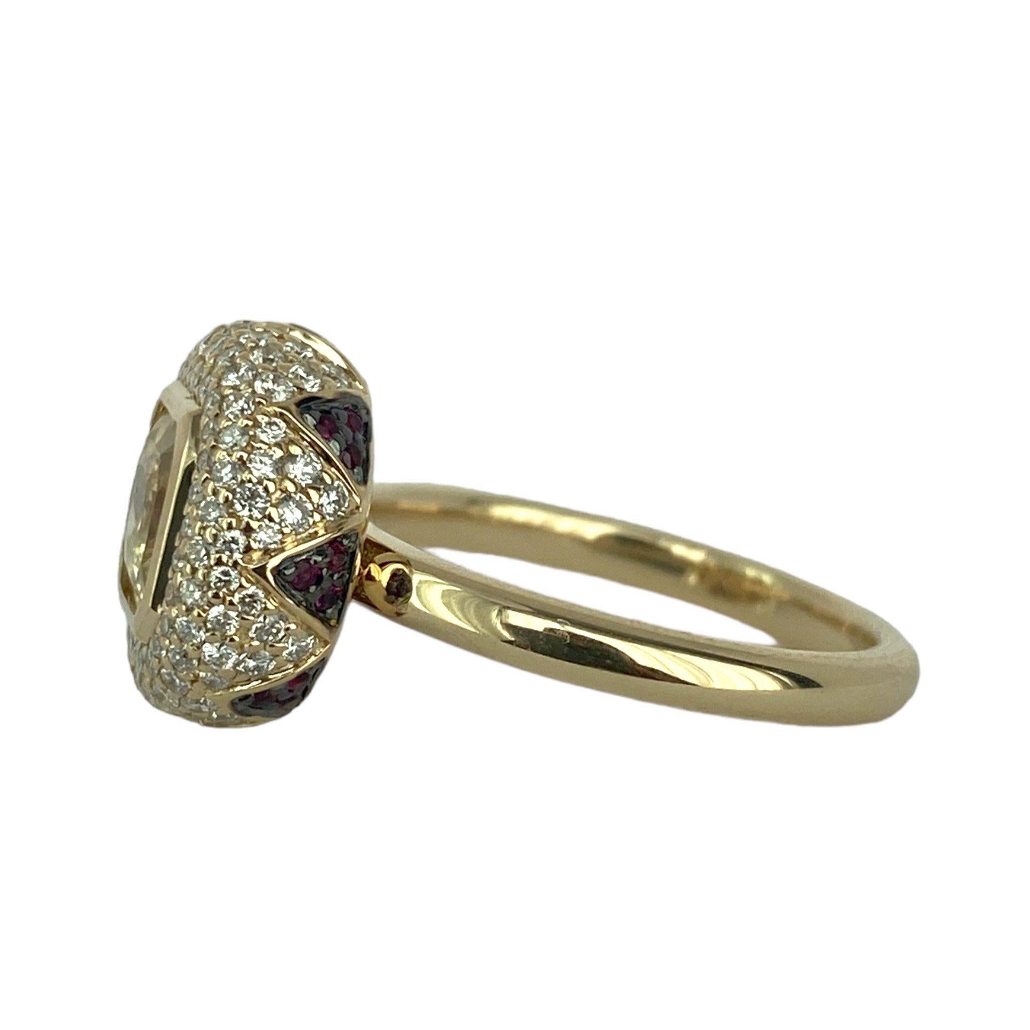 Women's or Men's Lotus East West Ring Yellow Sapphire Solitaire & Ruby Petals and Pave Diamonds For Sale