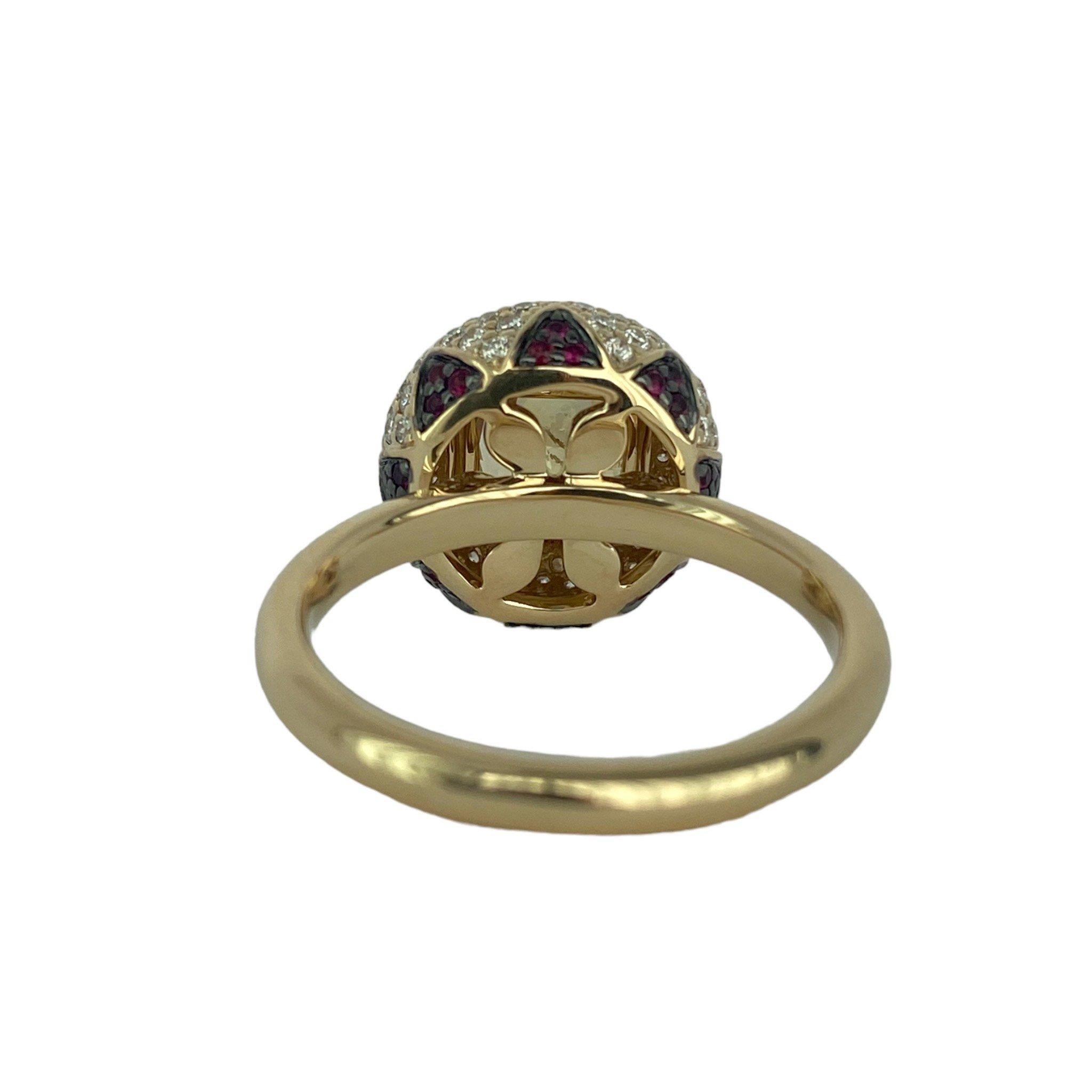 Lotus East West Ring Yellow Sapphire Solitaire & Ruby Petals and Pave Diamonds For Sale 2