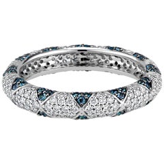 Lotus Eternity Band Ring with Blue Sapphire Petals and Pave Diamonds