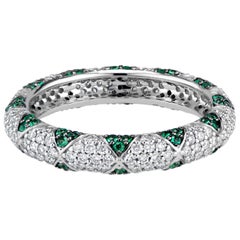 Lotus Eternity Band Ring with Emerald Petals and Pave Diamonds