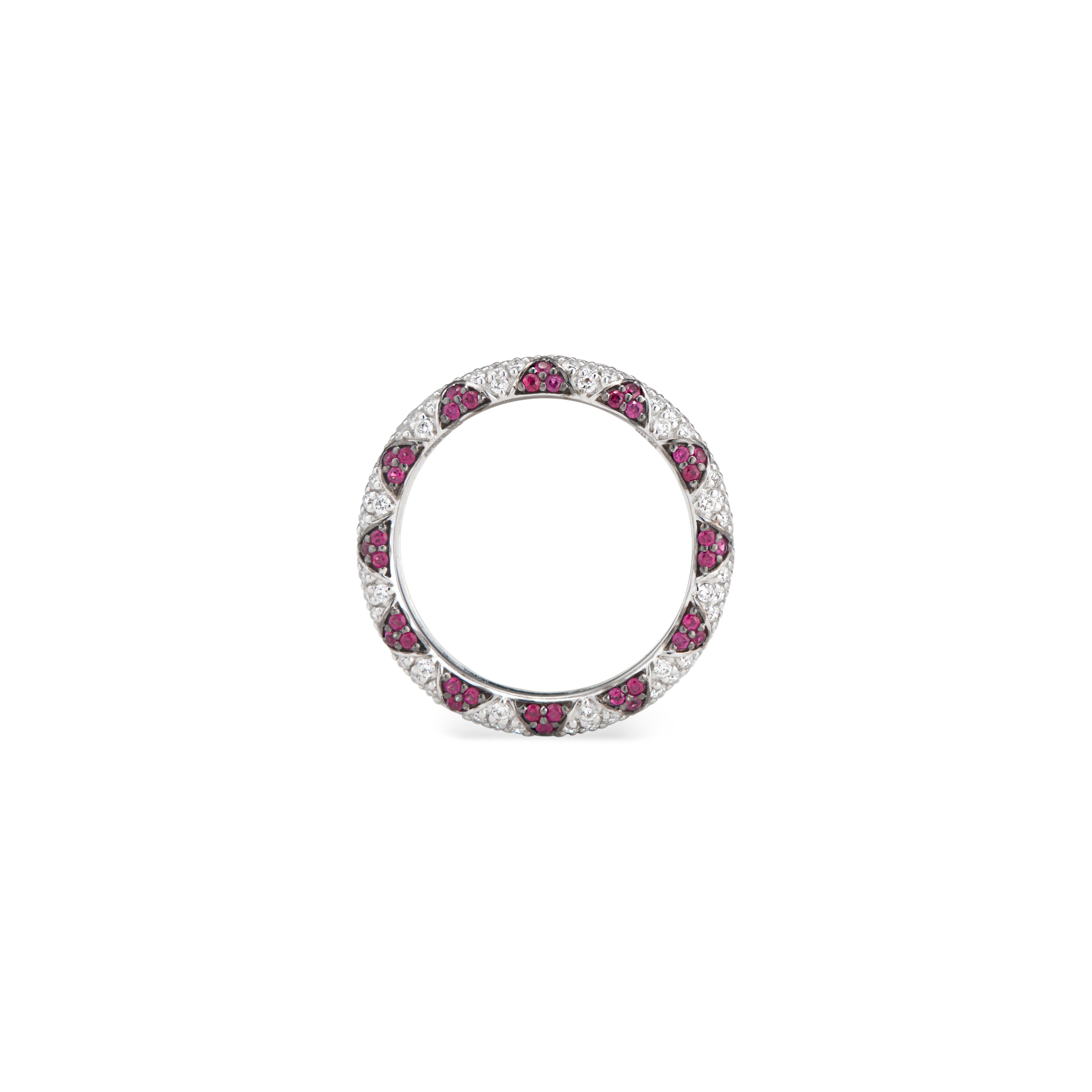 Lotus Eternity Band Ring with White Diamond Petals and Pave Set Rubies 3