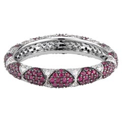 Lotus Eternity Band Ring with White Diamond Petals and Pave Set Rubies