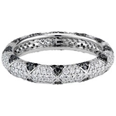 Lotus Eternity Band Ring with Black Diamond Petals and Pave Diamonds
