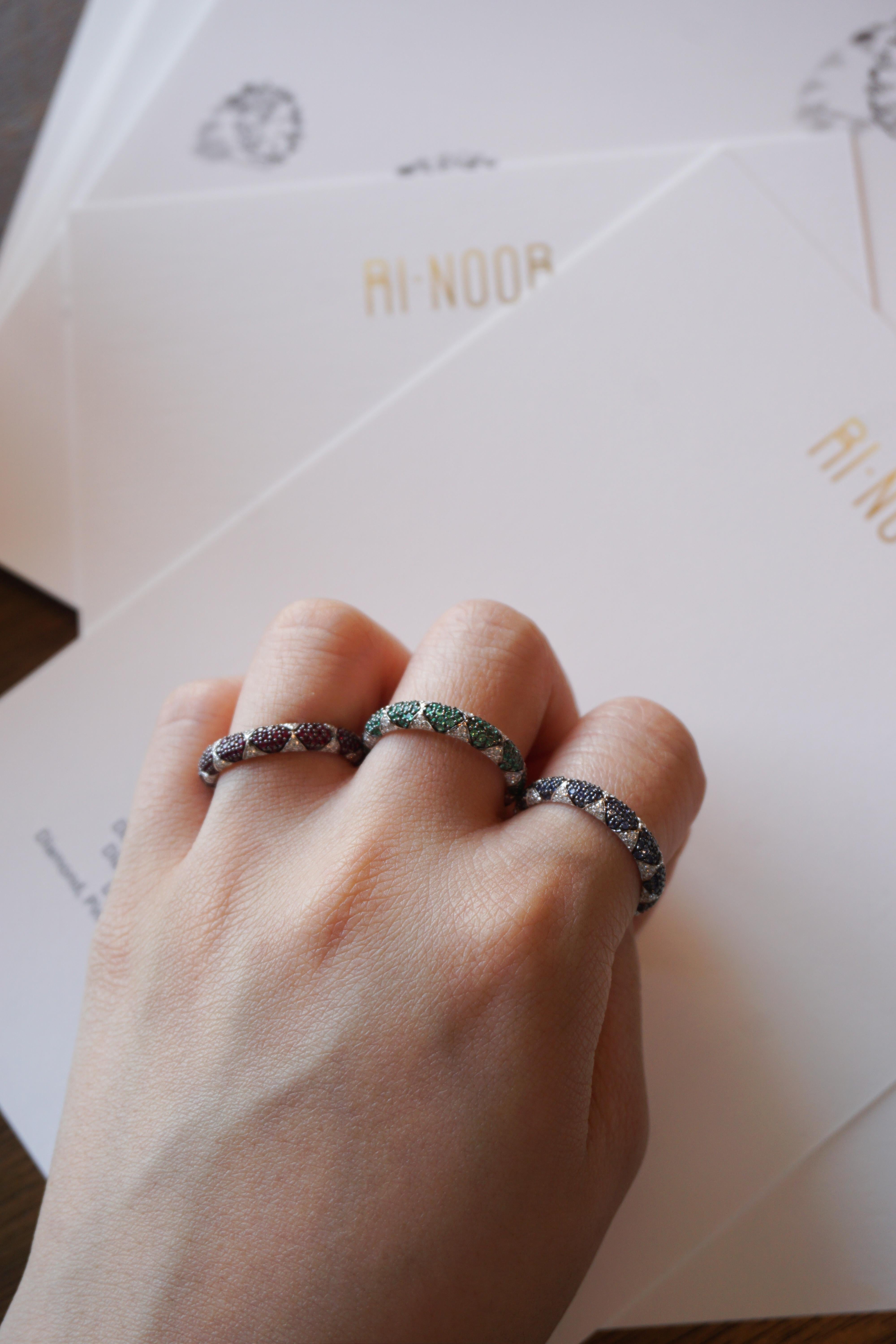 Lotus Eternity Band with Blue Sapphire Petals and Pave Diamonds 1