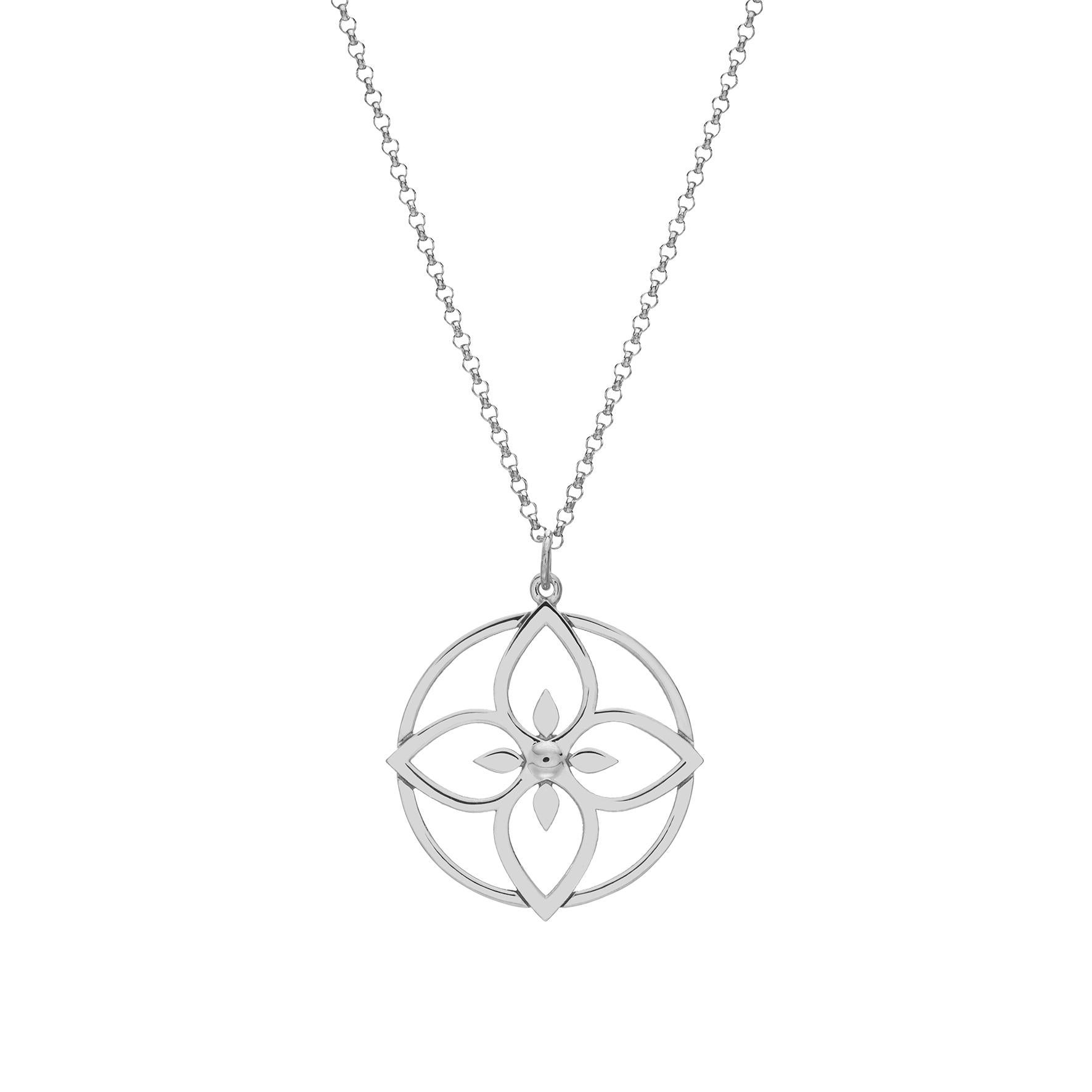 Round Lotus Flouer Love Pendant, with the eight leaves of lotus flower, handmade 
Original, Elegant, designed to be comfortable and easy to wear everyday!
The idea of this necklace, comes from the the most beautiful flowers with the particular