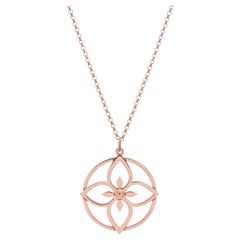 Lotus Flouer Love Round Pendant Necklace in 14kt Rose Gold with Rolo Chain