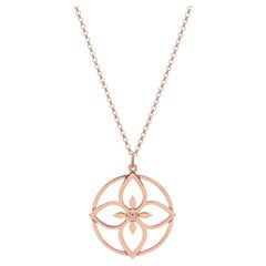 Lotus Flouer Love Round Pendant Necklace in 14kt Rose Gold with Rolo Chain