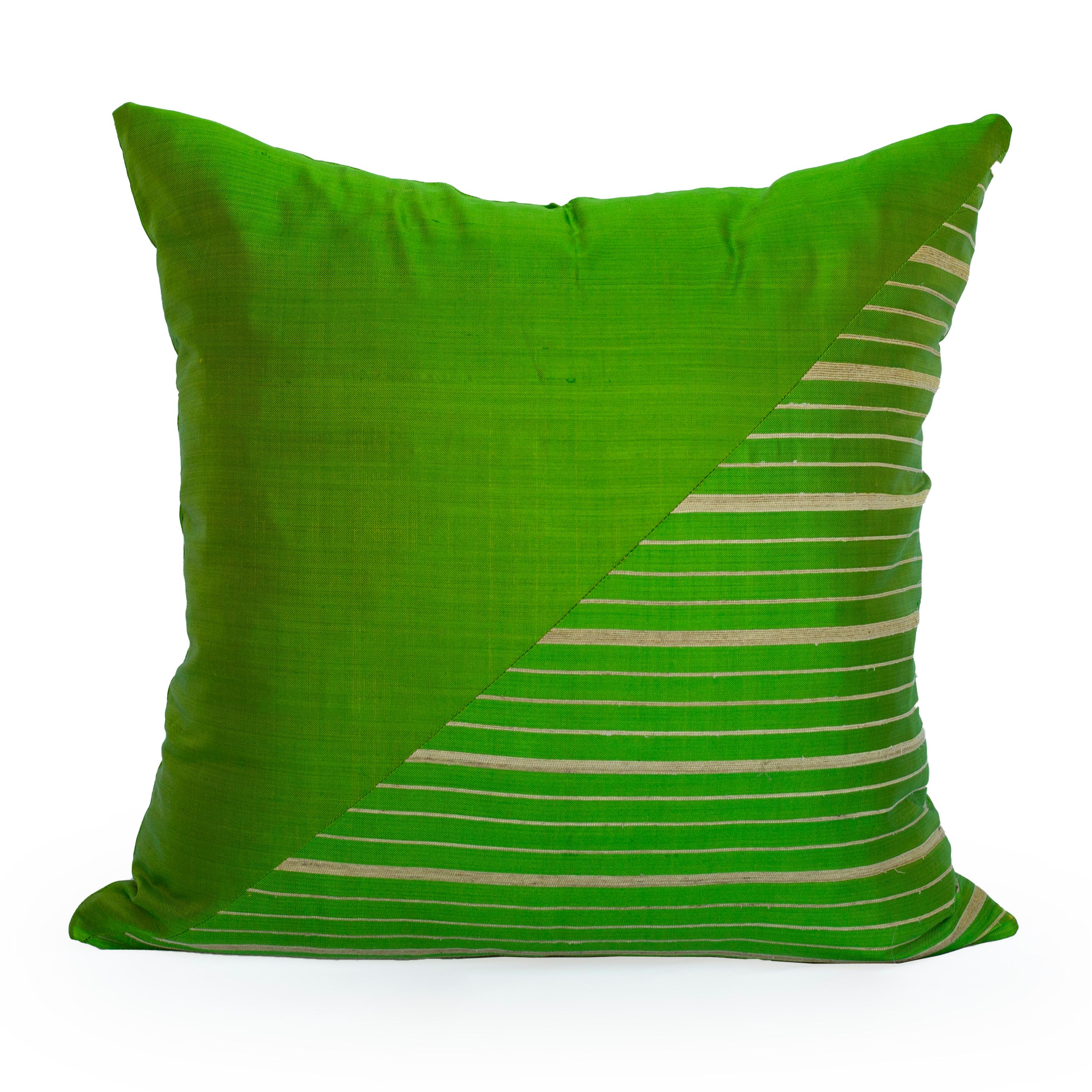 Lotus Flower and Silk Pillow from Myanmar, Chartreuse  For Sale 7