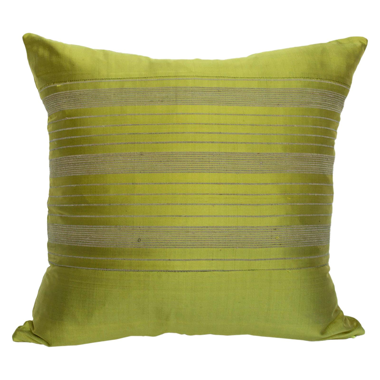 Lotus Flower and Silk Pillow from Myanmar, Chartreuse 