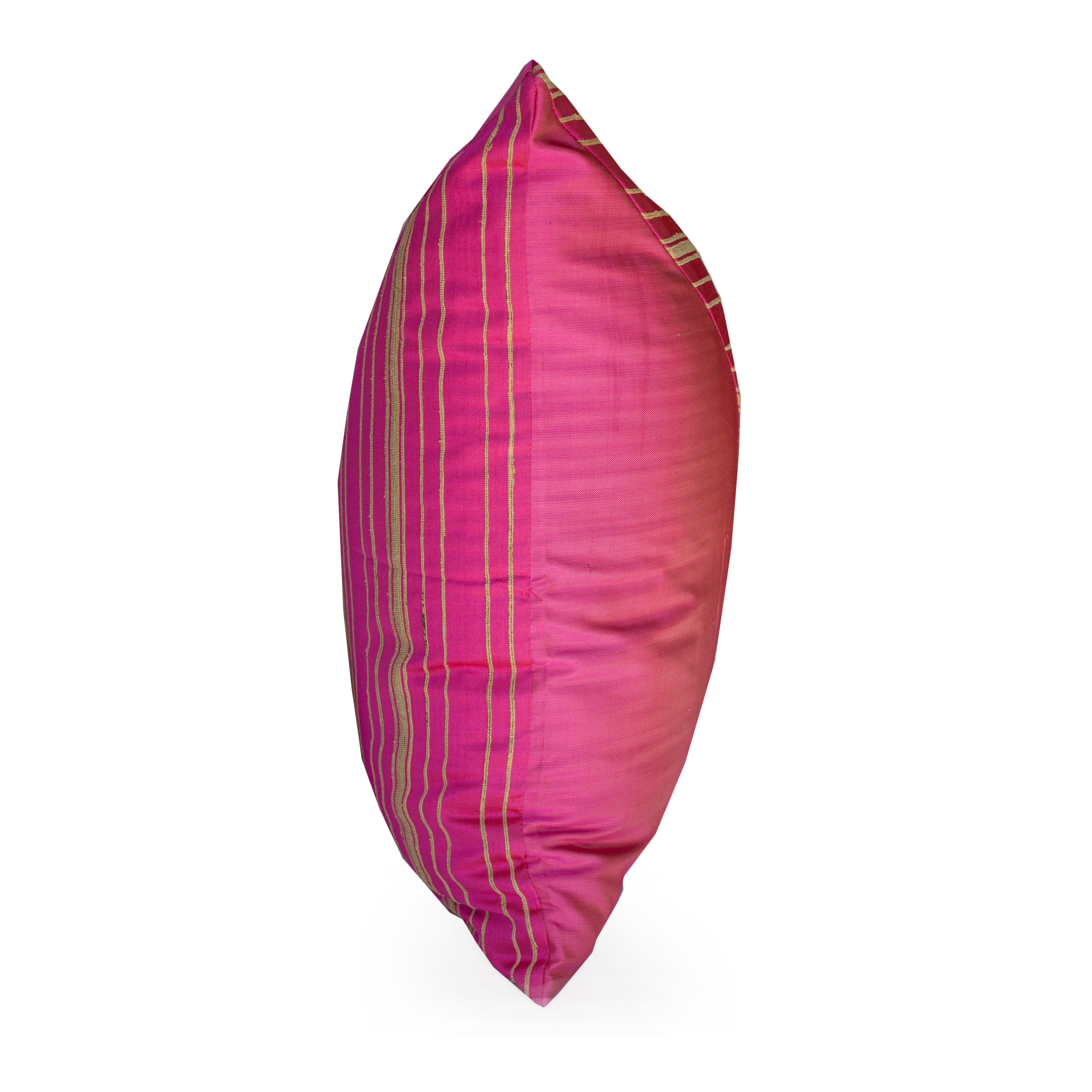 Contemporary Lotus Flower and Silk Pillow from Myanmar, Marron Brown For Sale