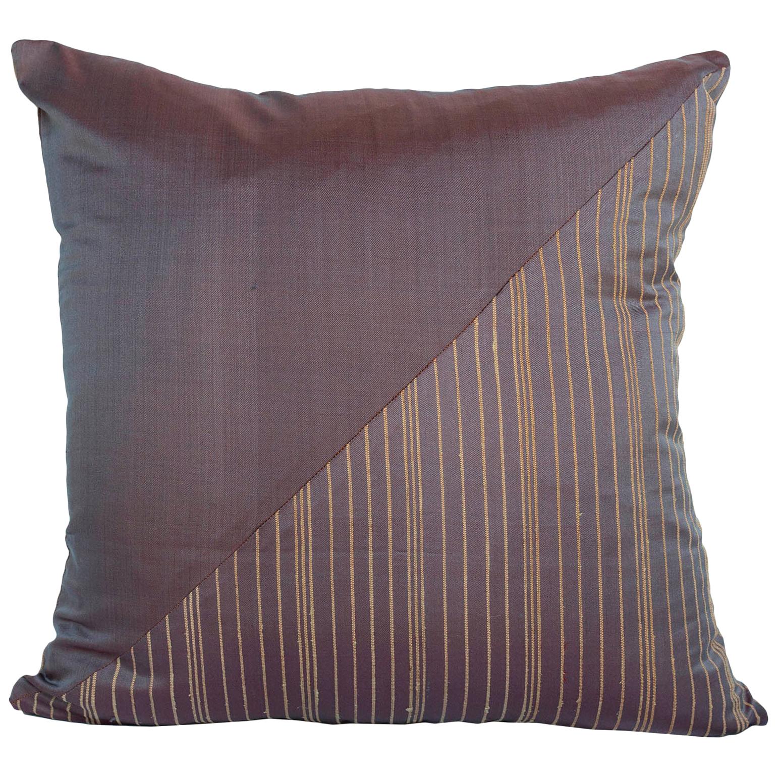 Lotus Flower and Silk Pillow from Myanmar, Marron Brown For Sale