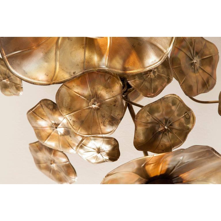 Mid-Century Modern Brass Lotus Flower Ceiling Light