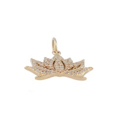Lotus Flower Charm Solid 14k Yellow Gold Jewelry Genuine H/Si Diamond Pendant