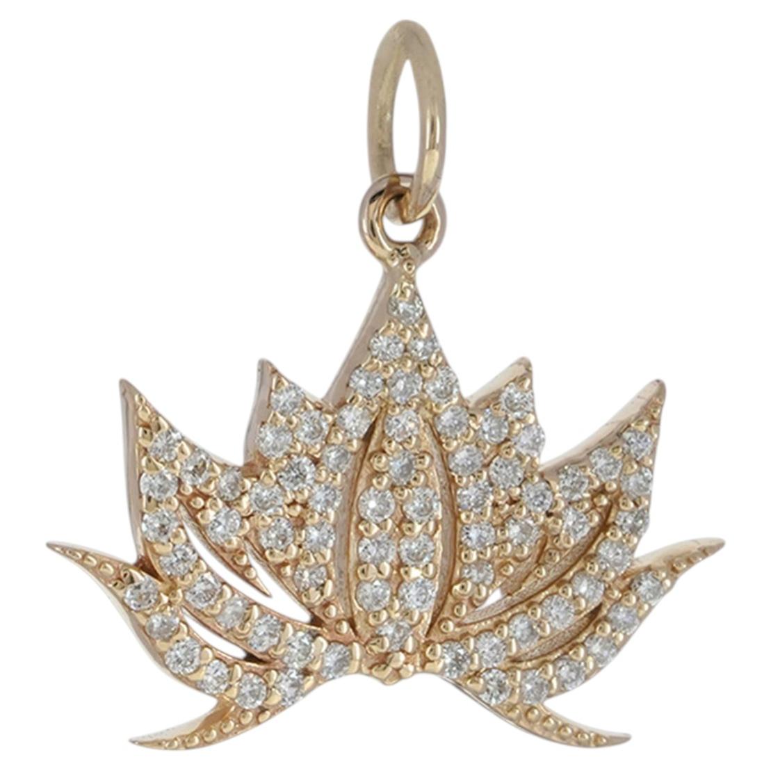 Colgante con forma de flor de loto, joya de oro amarillo macizo de 14k con diamante auténtico H. H. en venta