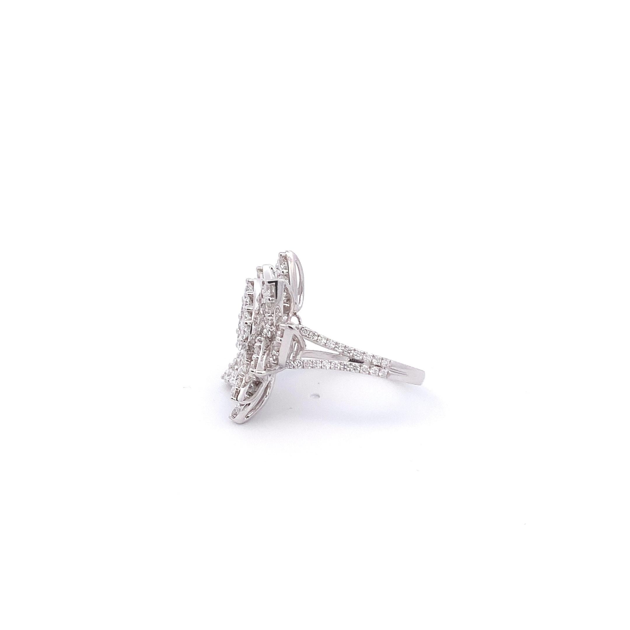 Round Cut Lotus Flower Diamond Cocktail Ring For Sale