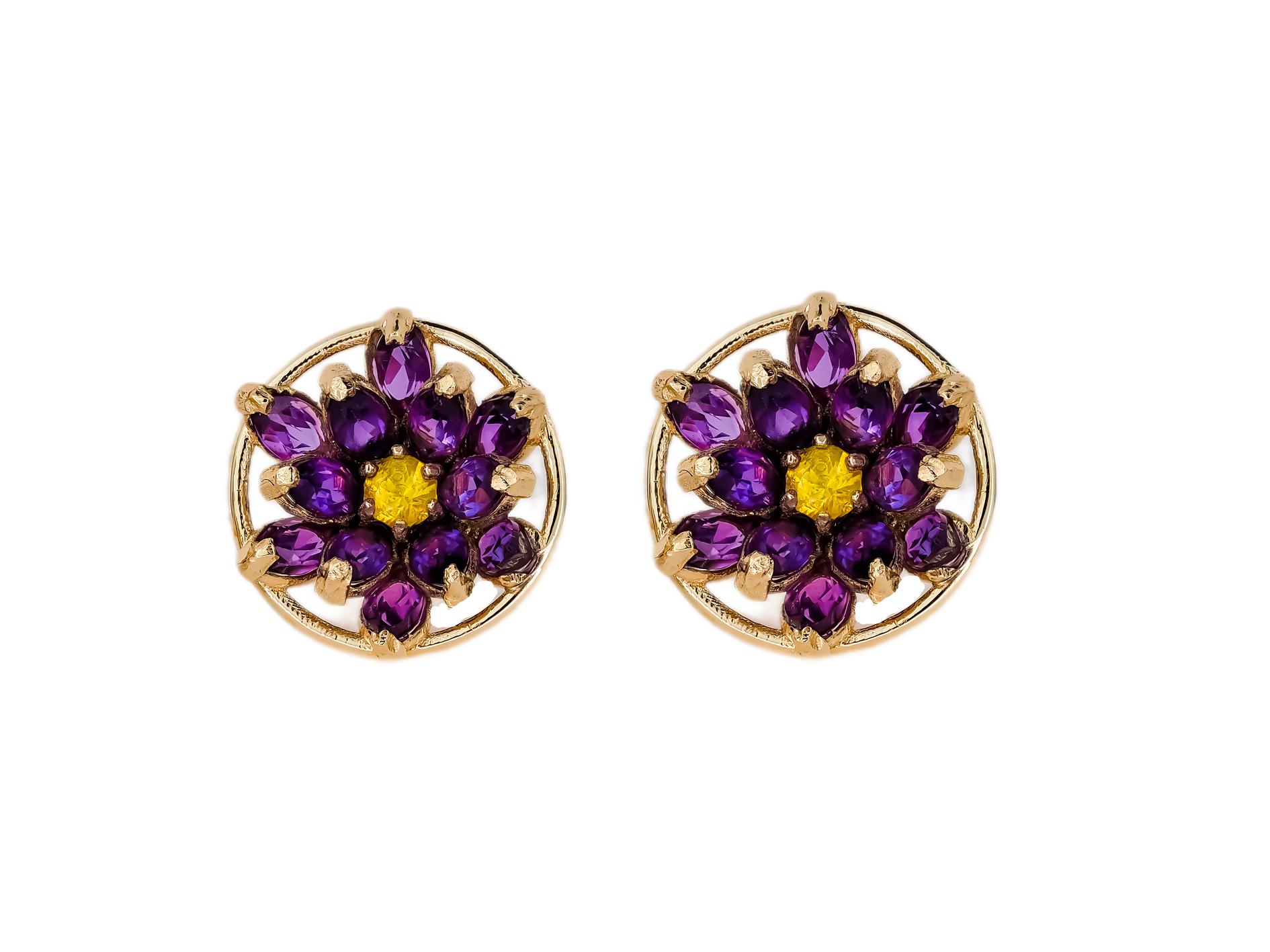 Lotus flower earrings studs in 14k gold.  For Sale 5