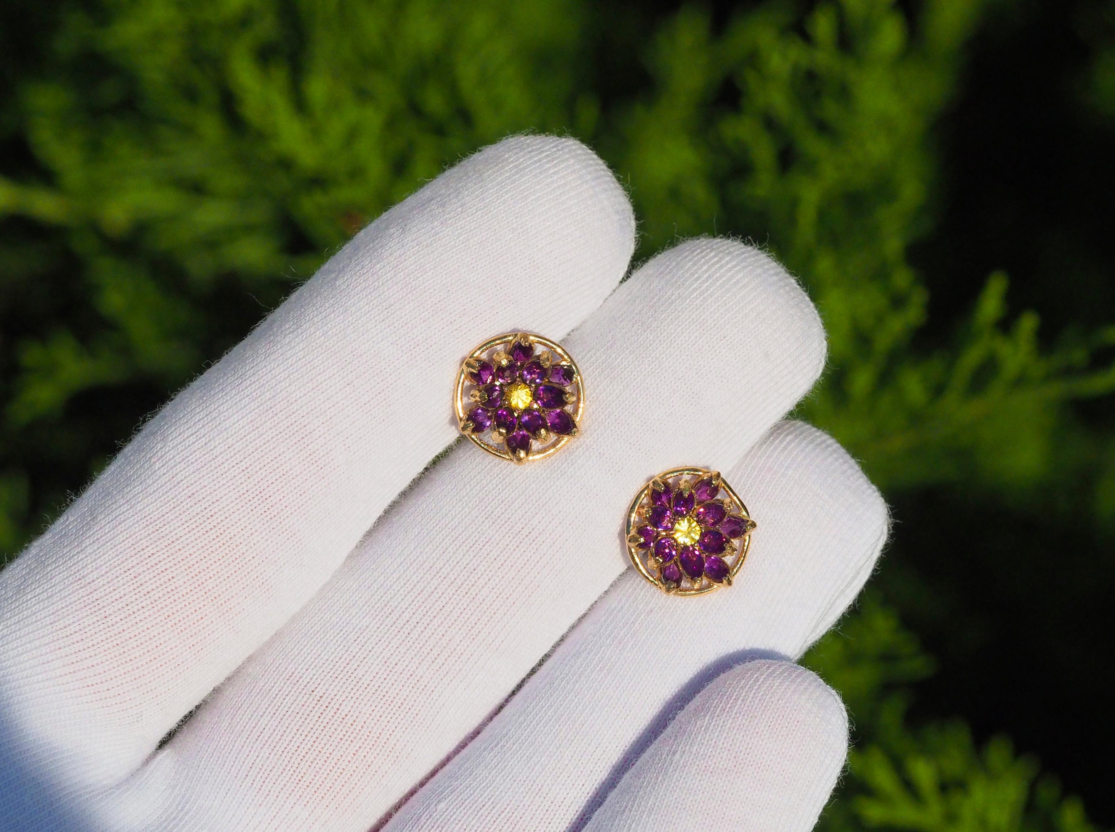 Lotus flower earrings studs in 14k gold.  For Sale 3
