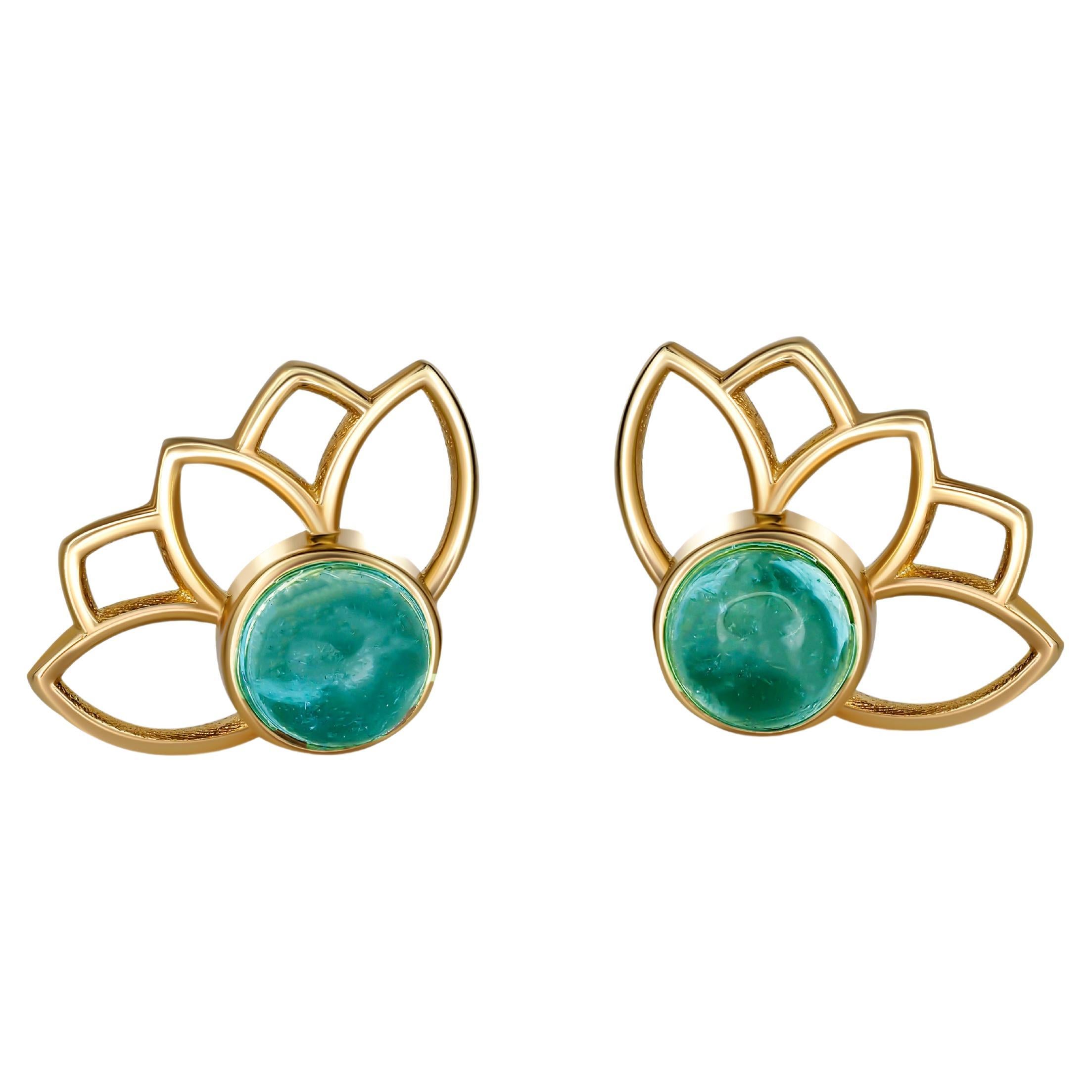 Lotus flower earrings studs in 14k gold.  For Sale