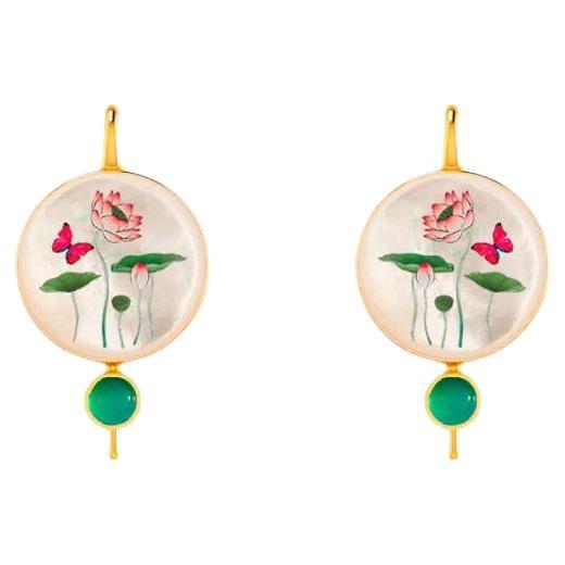 Lotus flower earrings with chalcedony and Mother of pearl