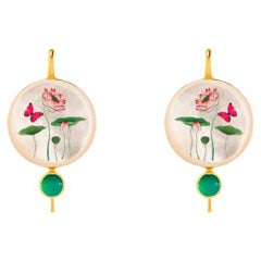 Lotus flower earrings with chalcedony and Mother of pearl