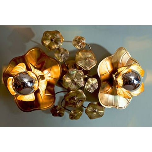Double Lotus Brass Flower Light for wall or ceiling In Excellent Condition For Sale In London, GB
