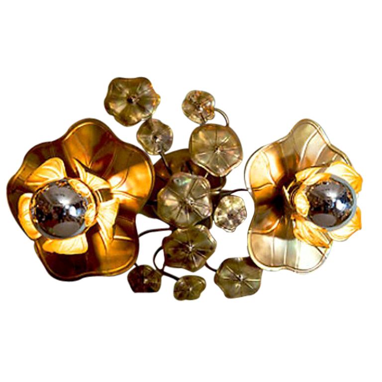 Double Lotus Brass Flower Light for wall or ceiling For Sale