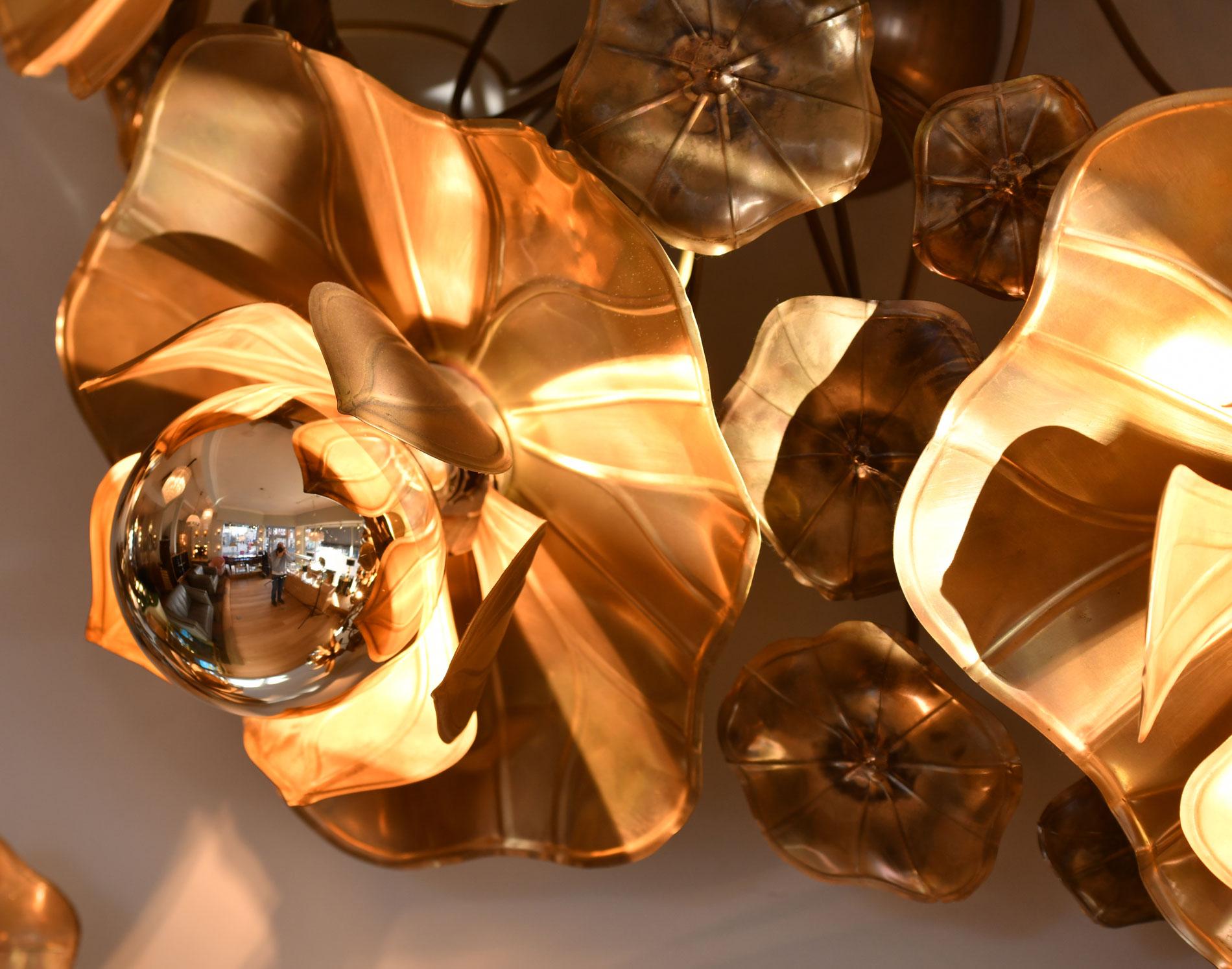 Triple Lotus Brass Flower Light for wall or ceiling In Excellent Condition For Sale In London, GB