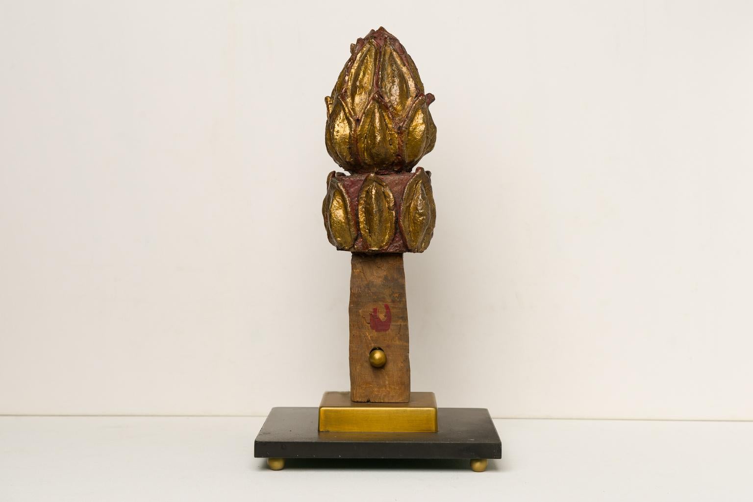 Hand-Carved Lotus Flower Old Finial Sculptures For Sale