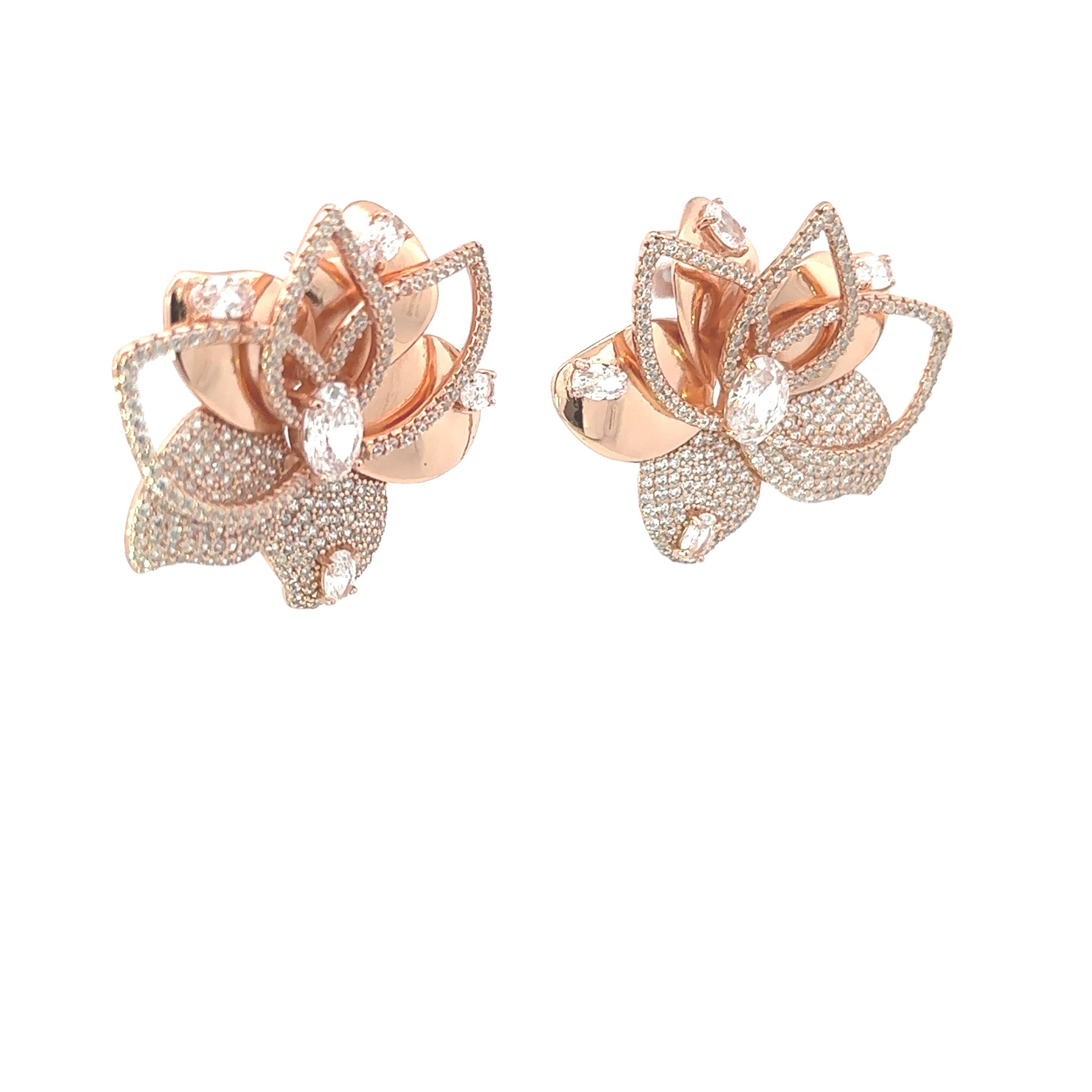 Mixed Cut Lotus Flower Rhinestone Crystal Earrings in 925 Silver Studs for Mom Jewelry For Sale