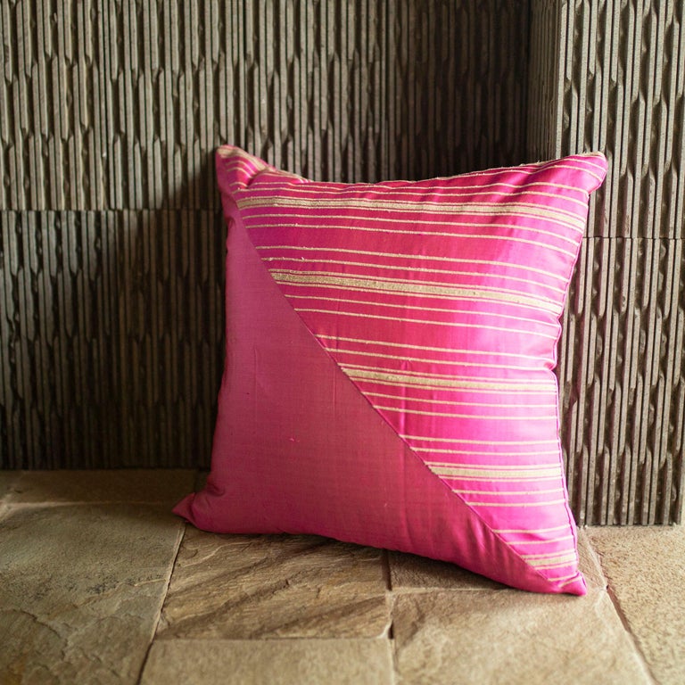 Lotus Flower and Silk Pillow from Myanmar, Hot Pink For Sale at 1stDibs