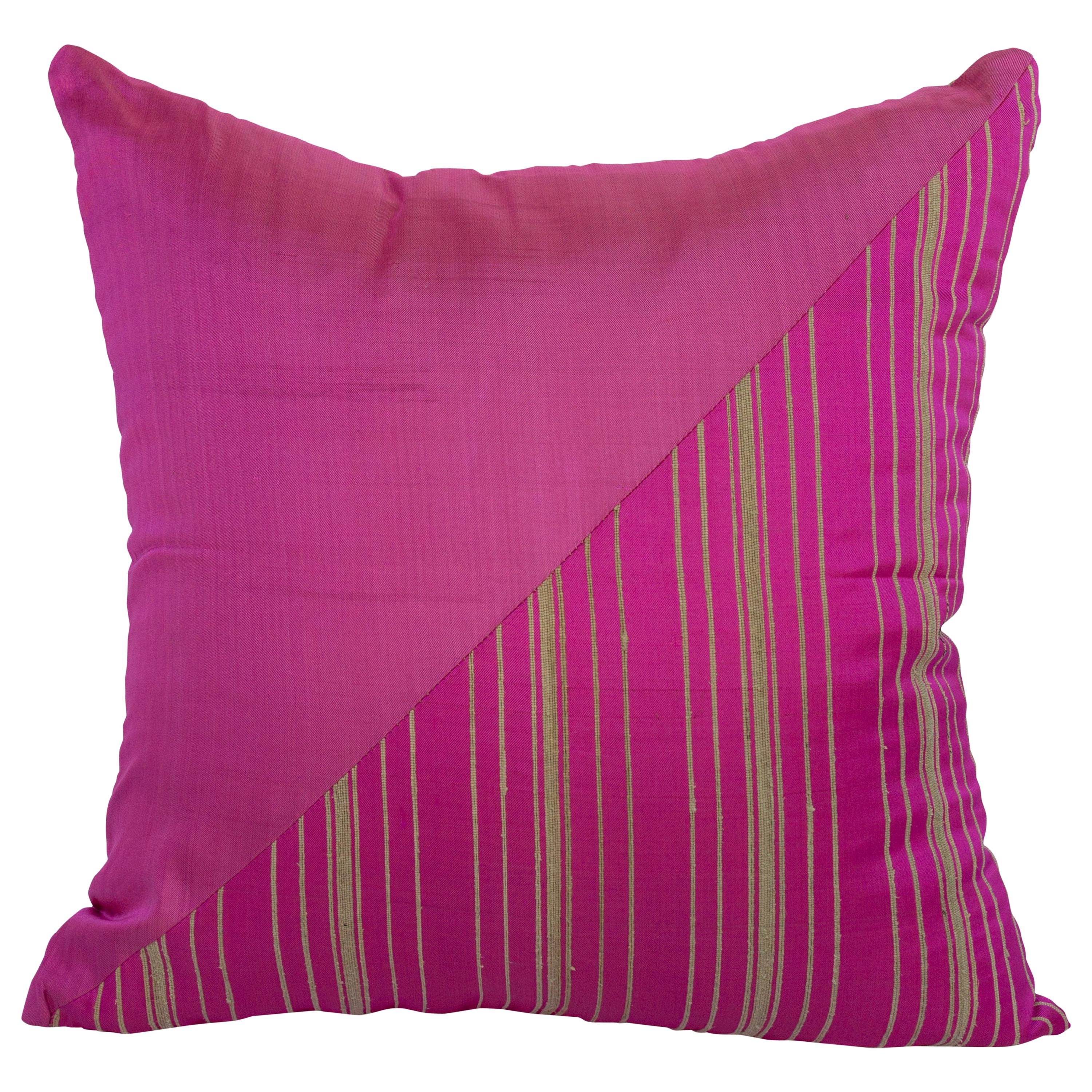 Lotus Flower and Silk Pillow from Myanmar, Hot Pink