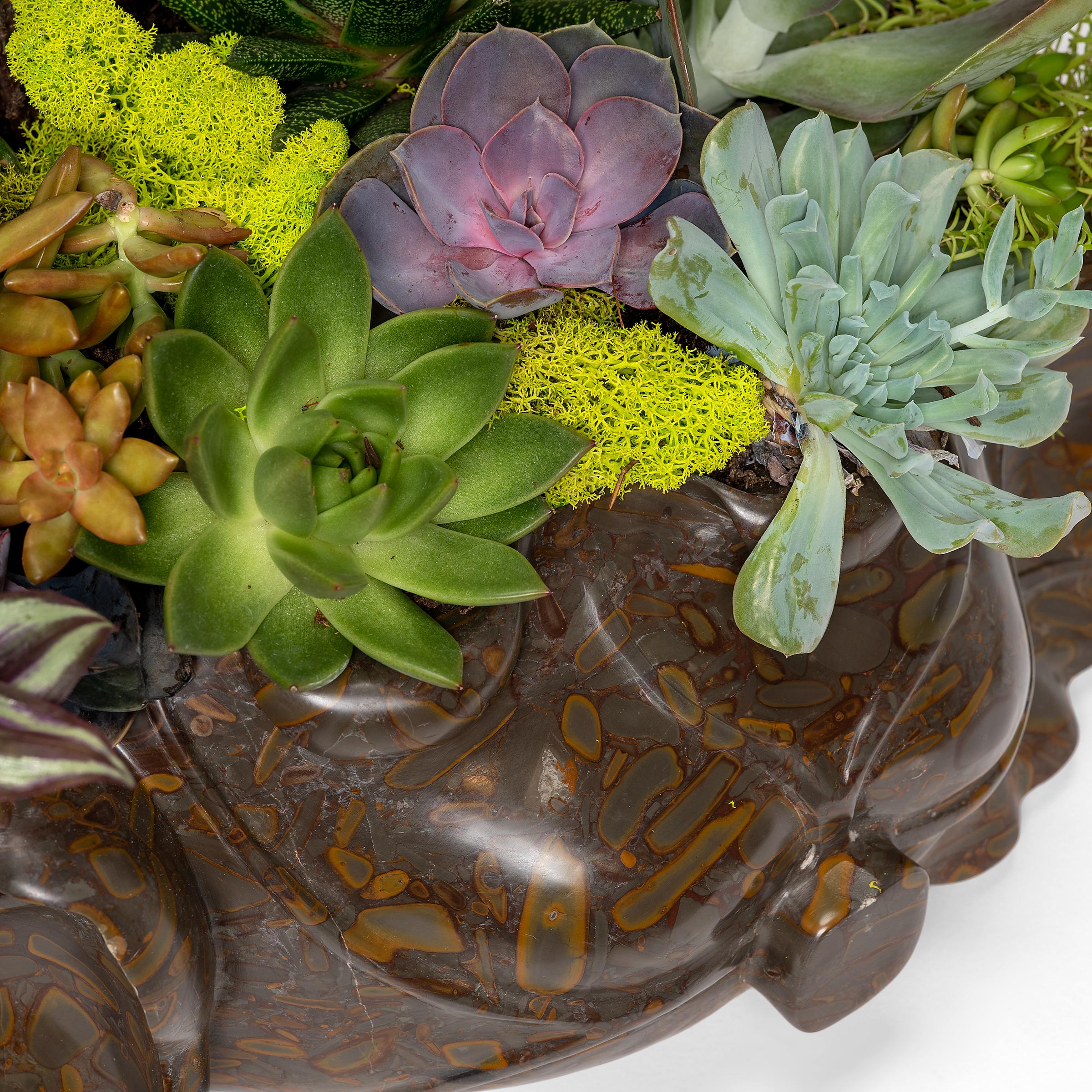 Organic Modern Lotus Form Puddingstone Basin For Sale