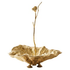 Lotus Fruit Bowl Handcrafted Sculptural Bowl in Polished Brass