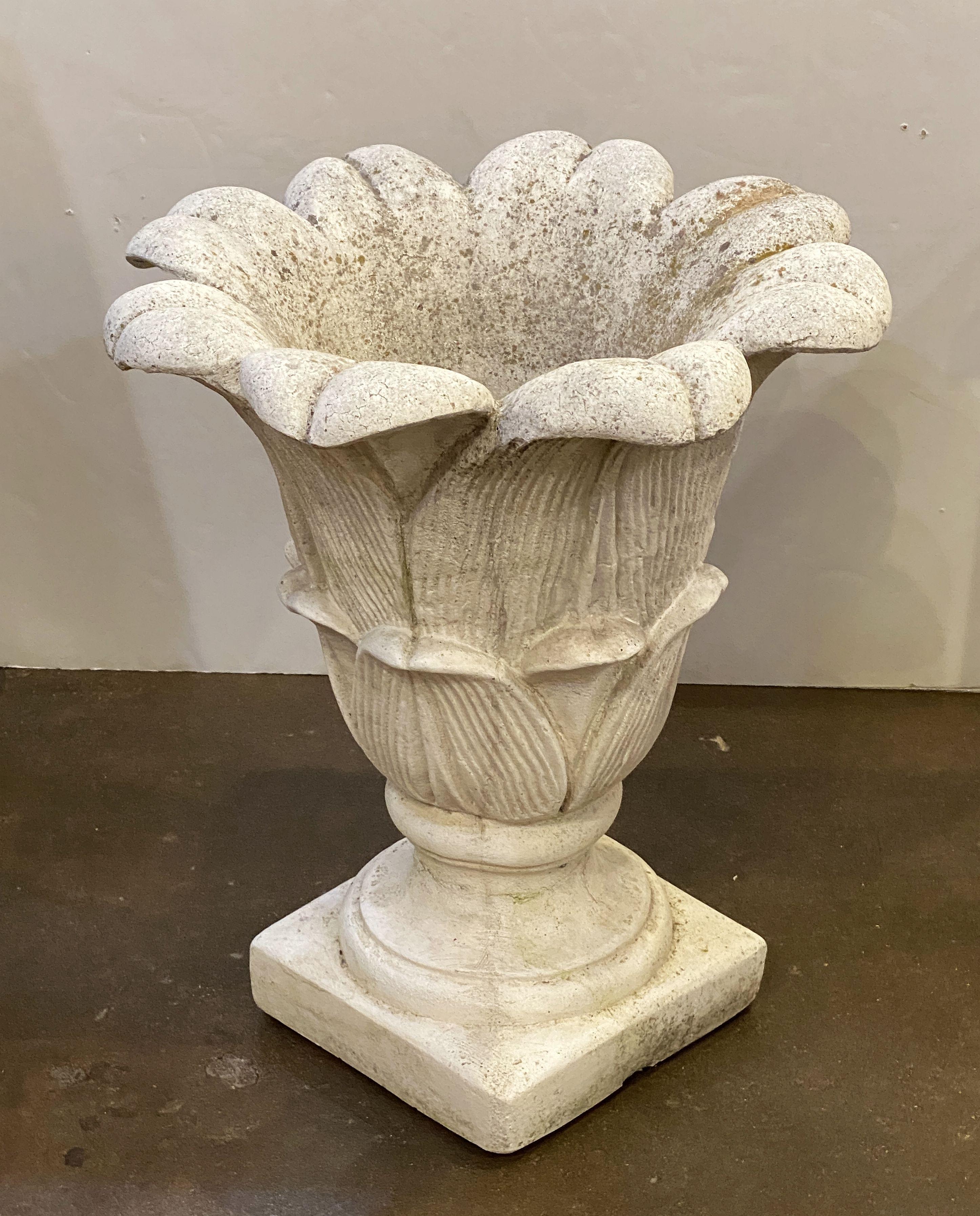 Italian Lotus Garden Stone Planter Pot or Urn from Italy For Sale