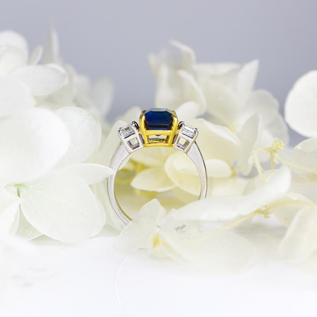 Octagon Cut GIA D VVS1 Ceylon 3.56 Ct Royal Blue Sapphire Diamond Engagement Ring For Sale