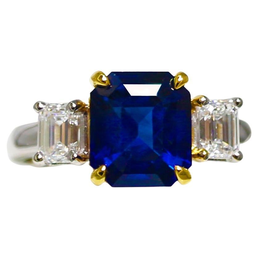 Bague de fiançailles Ceylan avec saphir bleu royal de 3,56 carats certifié GIA D VVS1 en vente