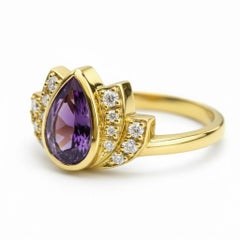 Lotus gold ring with amethyst silver, gold