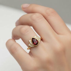 Lotus gold ring with garnet silver, gold