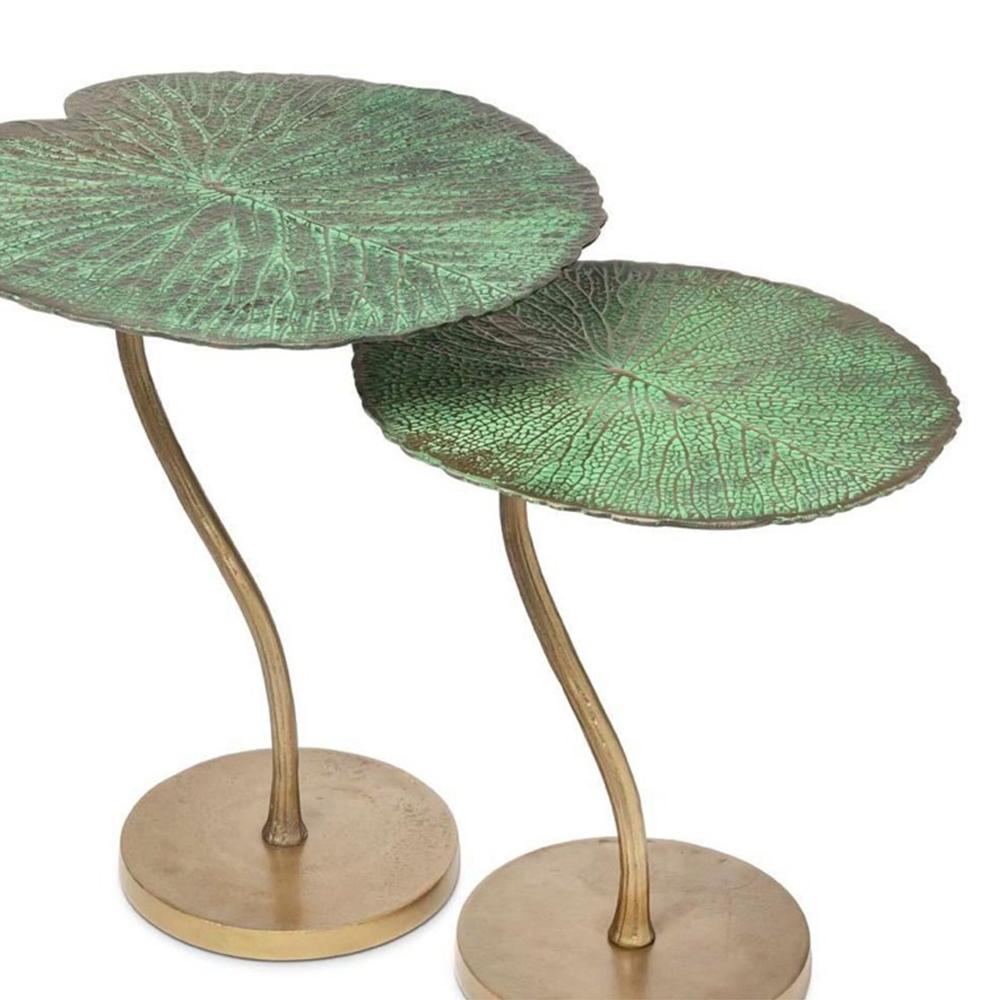 Italian Lotus Green Set of 2 Side Table For Sale