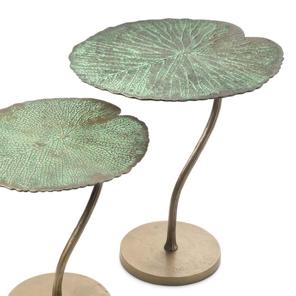 Hand-Crafted Lotus Green Set of 2 Side Table For Sale