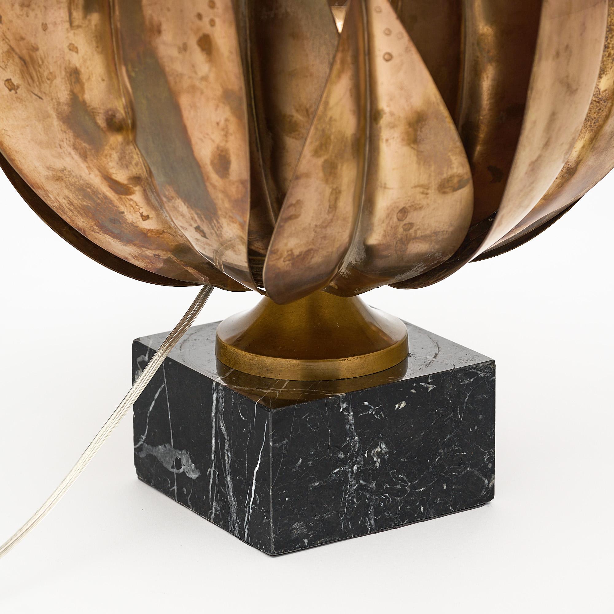 Brass Lotus Lamp by Maison Charles For Sale
