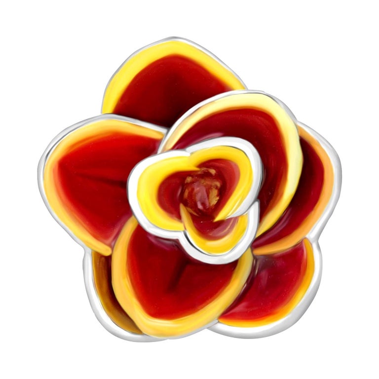 Lotus Lapel Pin in HandEnameled Silver by Fils Unique For Sale at 1stDibs