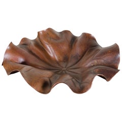 Lotus Leaf Plate, Antique Copper by Robert Kuo, Hand Repoussé, Limited Edition