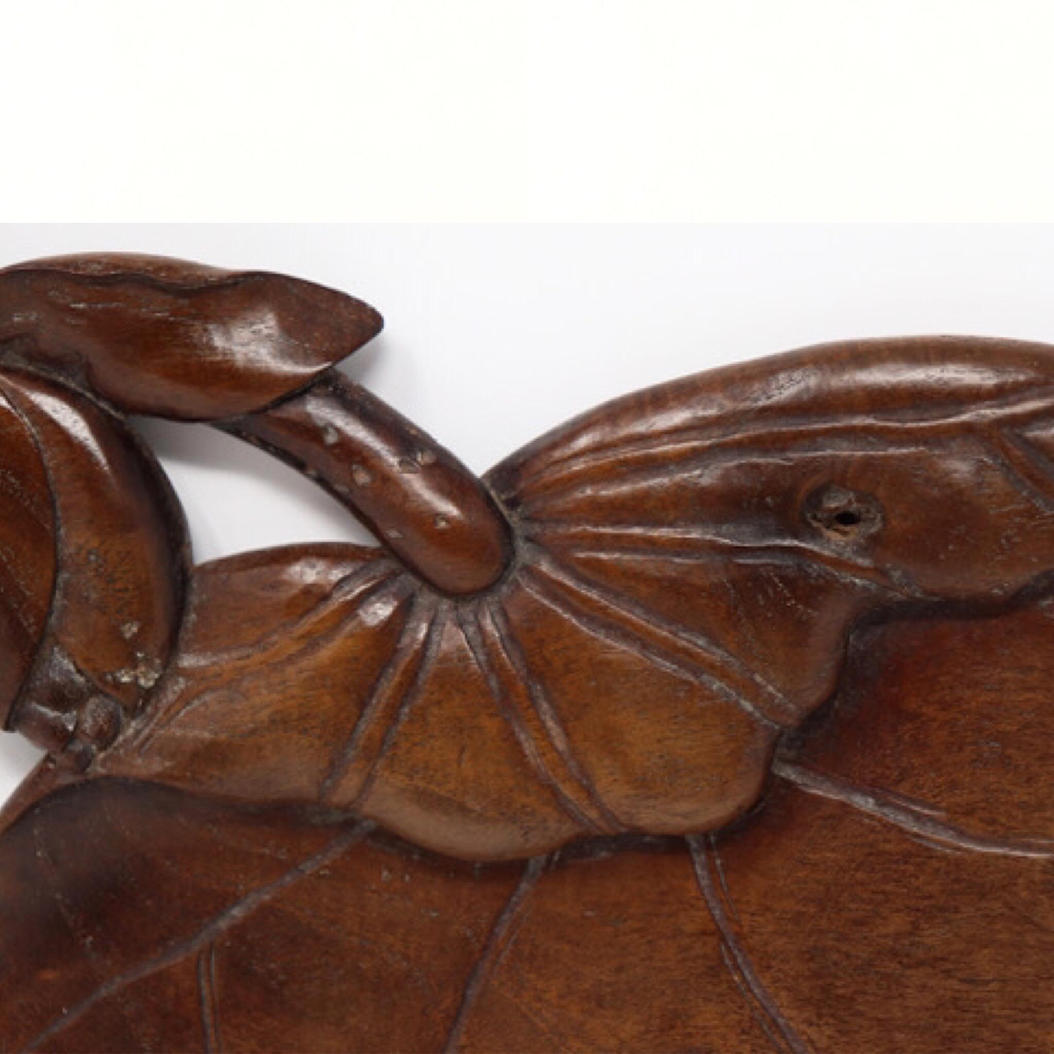 Meiji Lotus Leaf Shaped Japanese Carved Wood Tea Tray For Sale