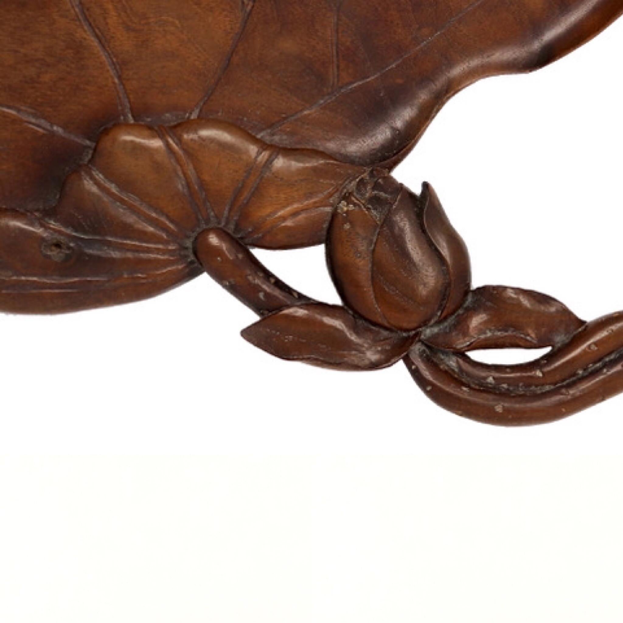 Lotus Leaf Shaped Japanese Carved Wood Tea Tray For Sale 1