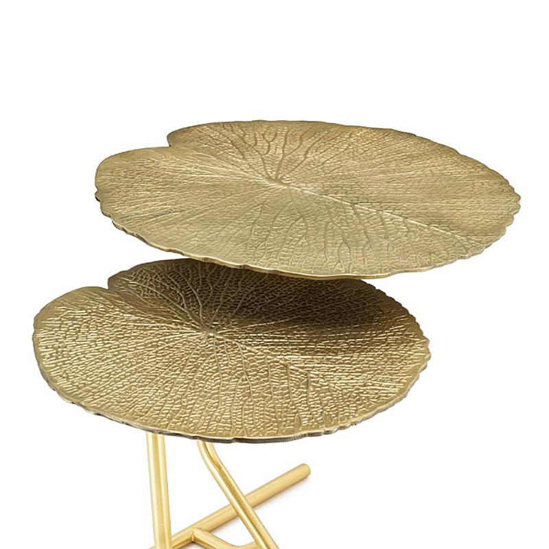 Side table set of two lotus leaves Gold, with 
structure in metal, in gold finish style. Price: 850,00€.
Also available in old bronze finish. Price: 750,00€.
A/ Ø49xH53cm.
B/ Ø41xH45cm.
   