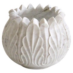 Lotus Marble Planter (17" dia), Hand-Carved Outdoor Garden Pot