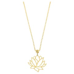 Lotus Necklace in 14 Karat Gold, Gold Chain Necklace with Lotus Pendant