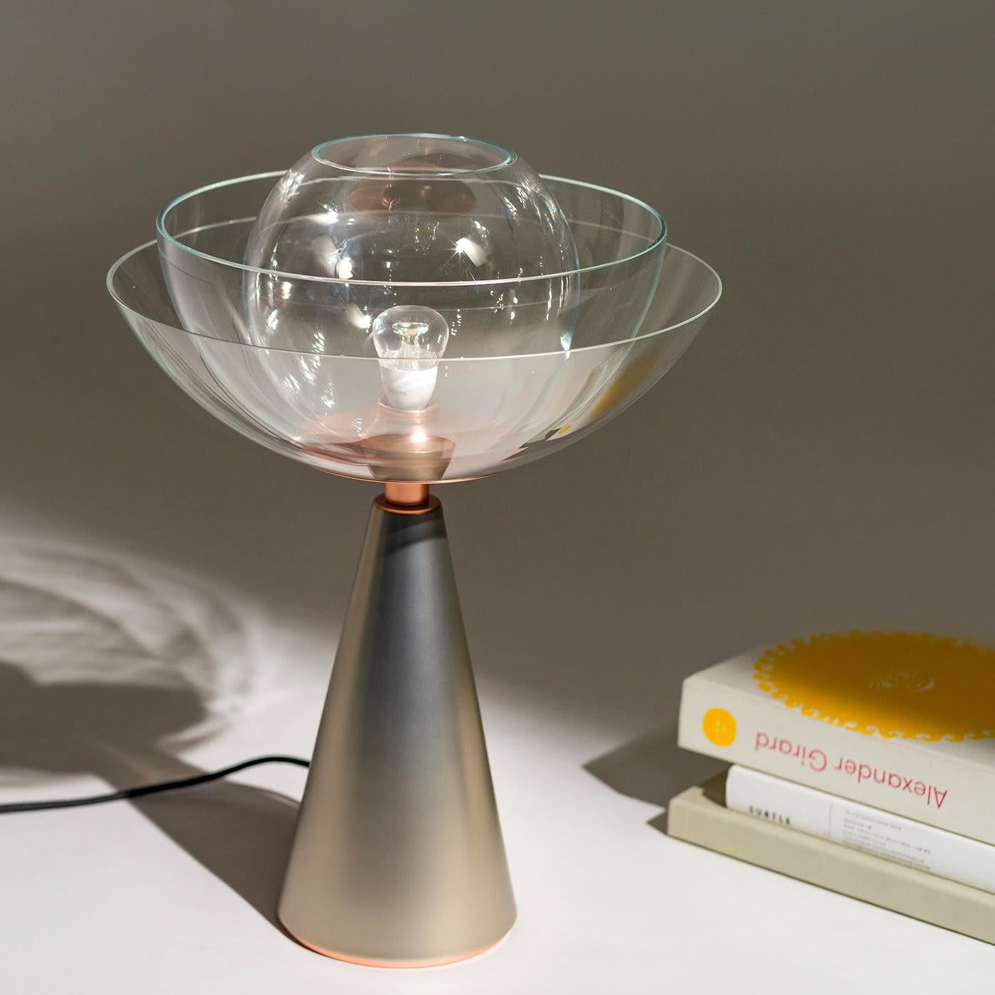 Modern Lotus Nickel Table Lamp For Sale
