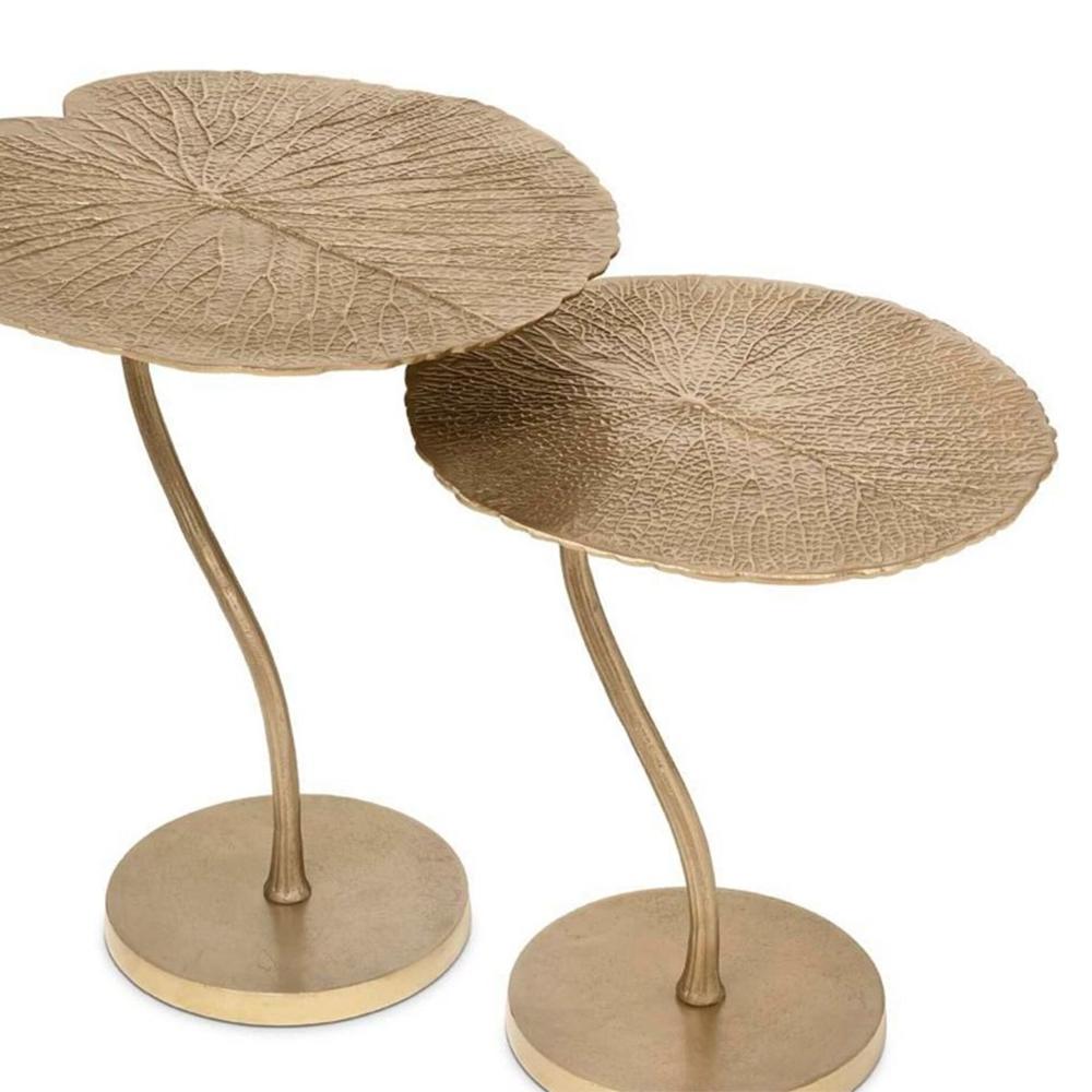 Italian Lotus Old Gold Set of 2 Side Table For Sale